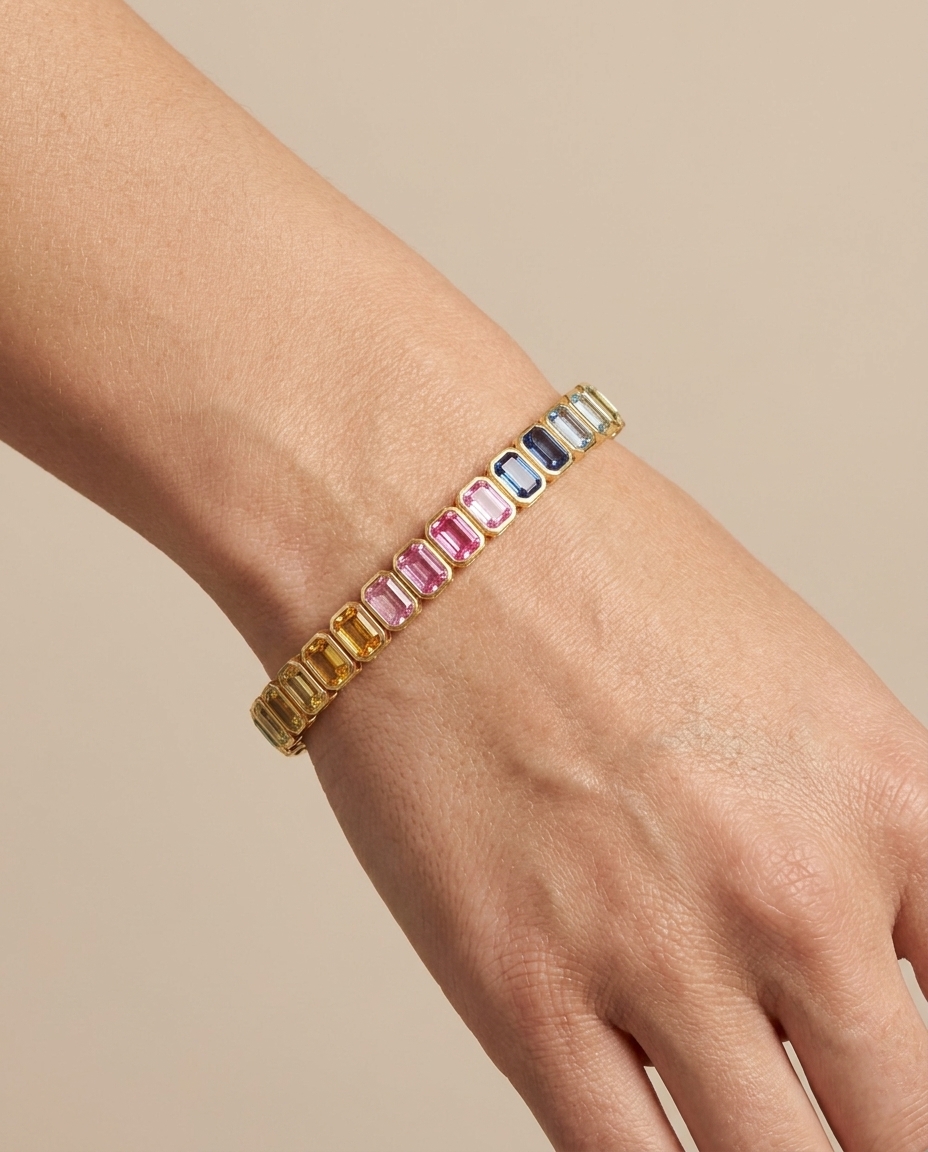14KT Gold Multi Sapphire Bracelet on model