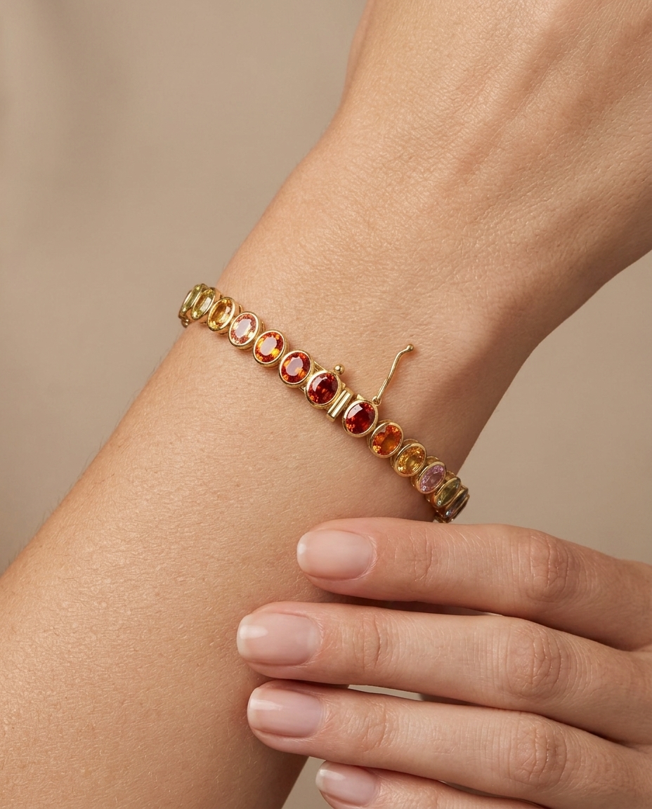 14KT Gold Multi Sapphire Bracelet on model