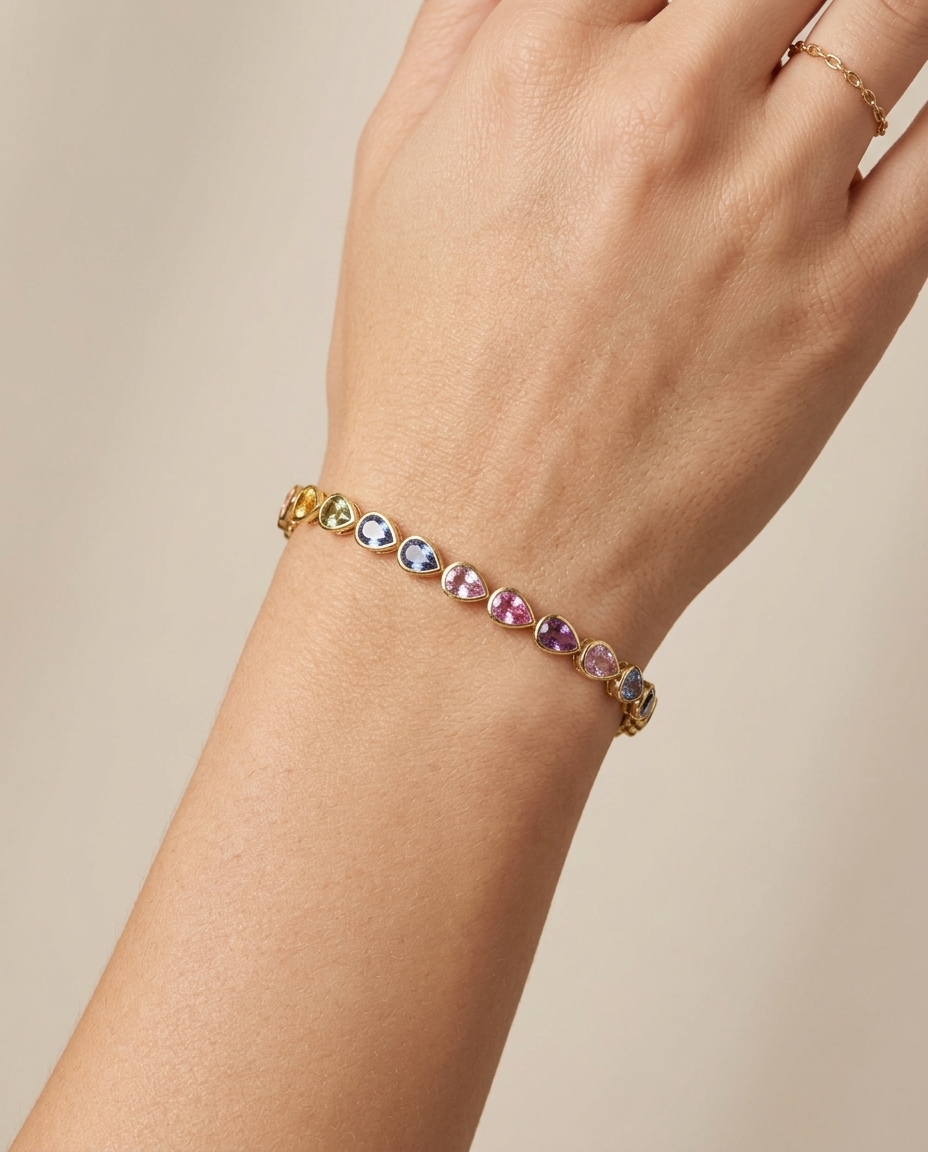 18KT Gold Multi Sapphire Bracelet on model