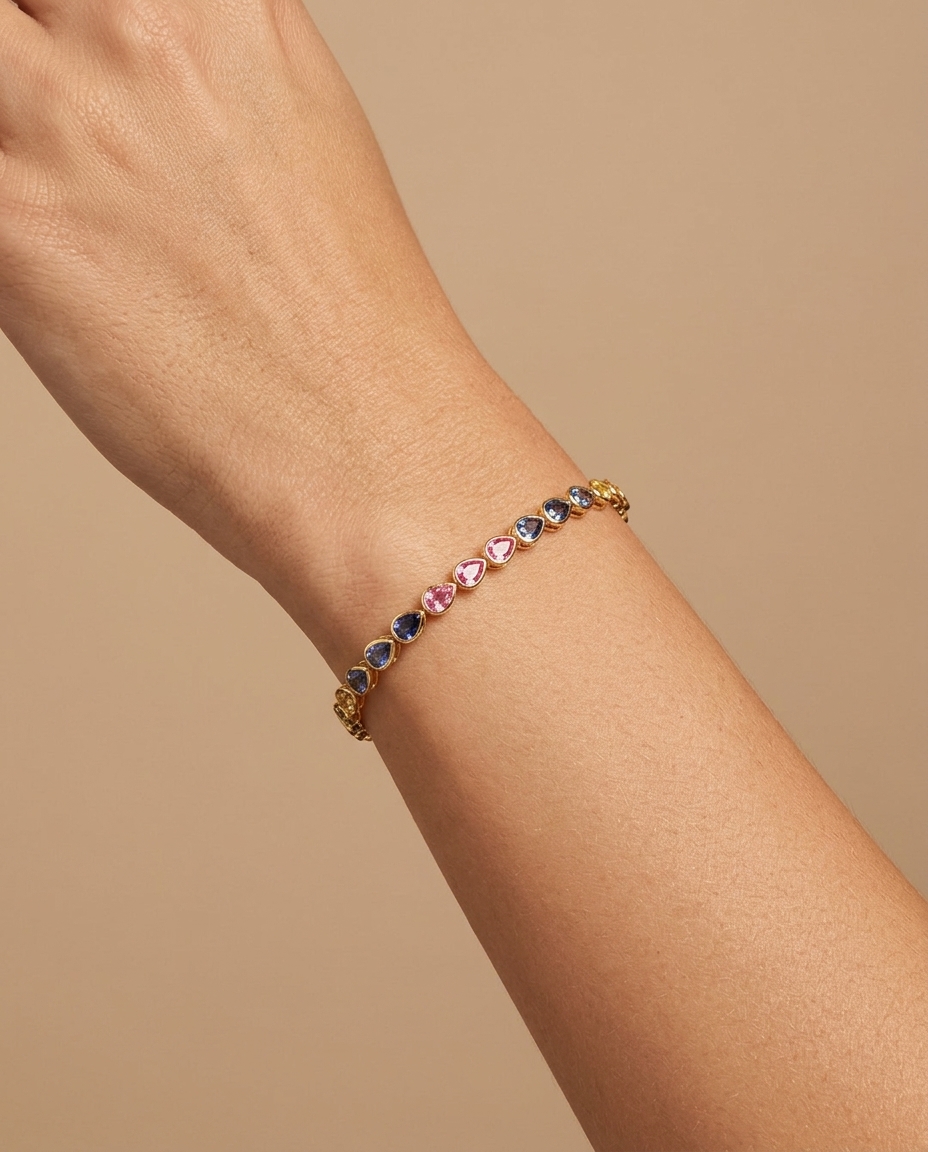 14KT Gold Multi Sapphire Bracelet on model