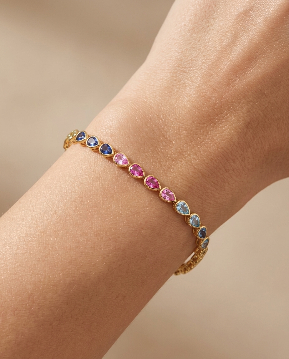 18KT Gold Multi Sapphire Bracelet on model