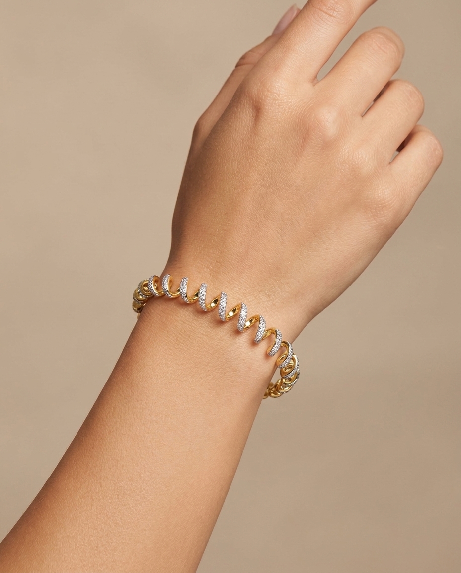 14KT Gold Diamonds Bangle on model