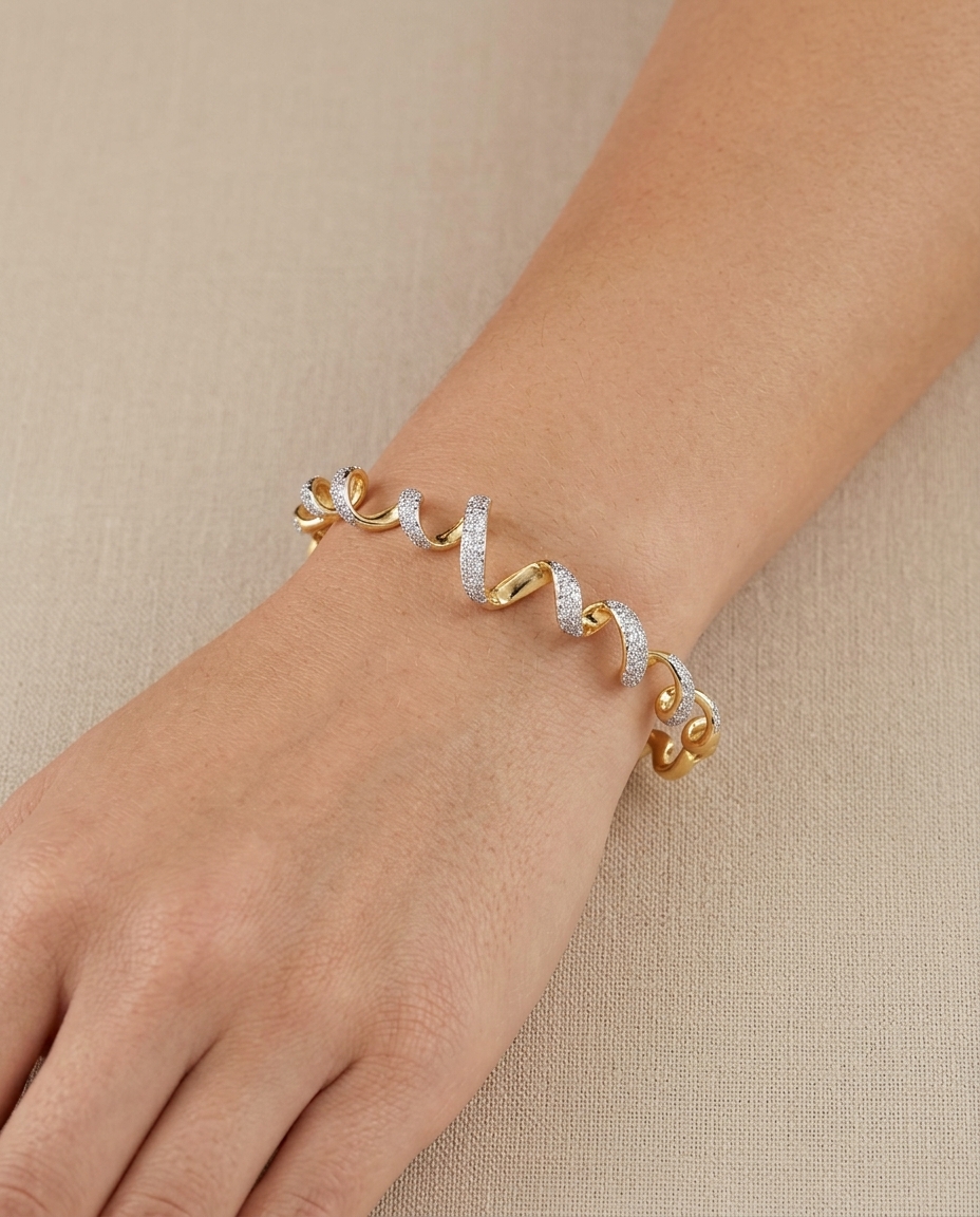 14KT Gold Diamonds Bangle on model