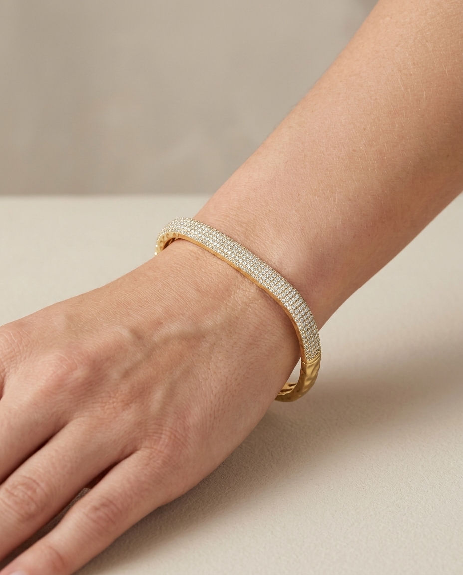 14KT Yellow Gold Square Bangle with Diamonds view 2
