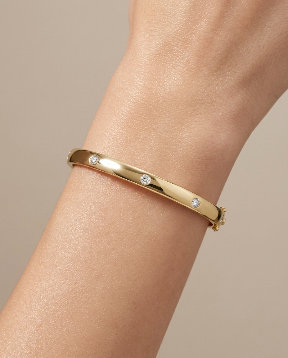 14KT Yellow Gold Diamond Bangle view 2