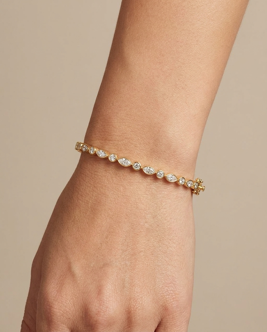 14KT Yellow Gold Diamond Bangle on model
