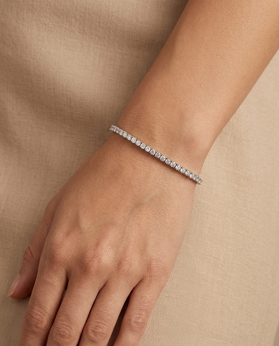 14KT White Gold Diamond Bangle on model