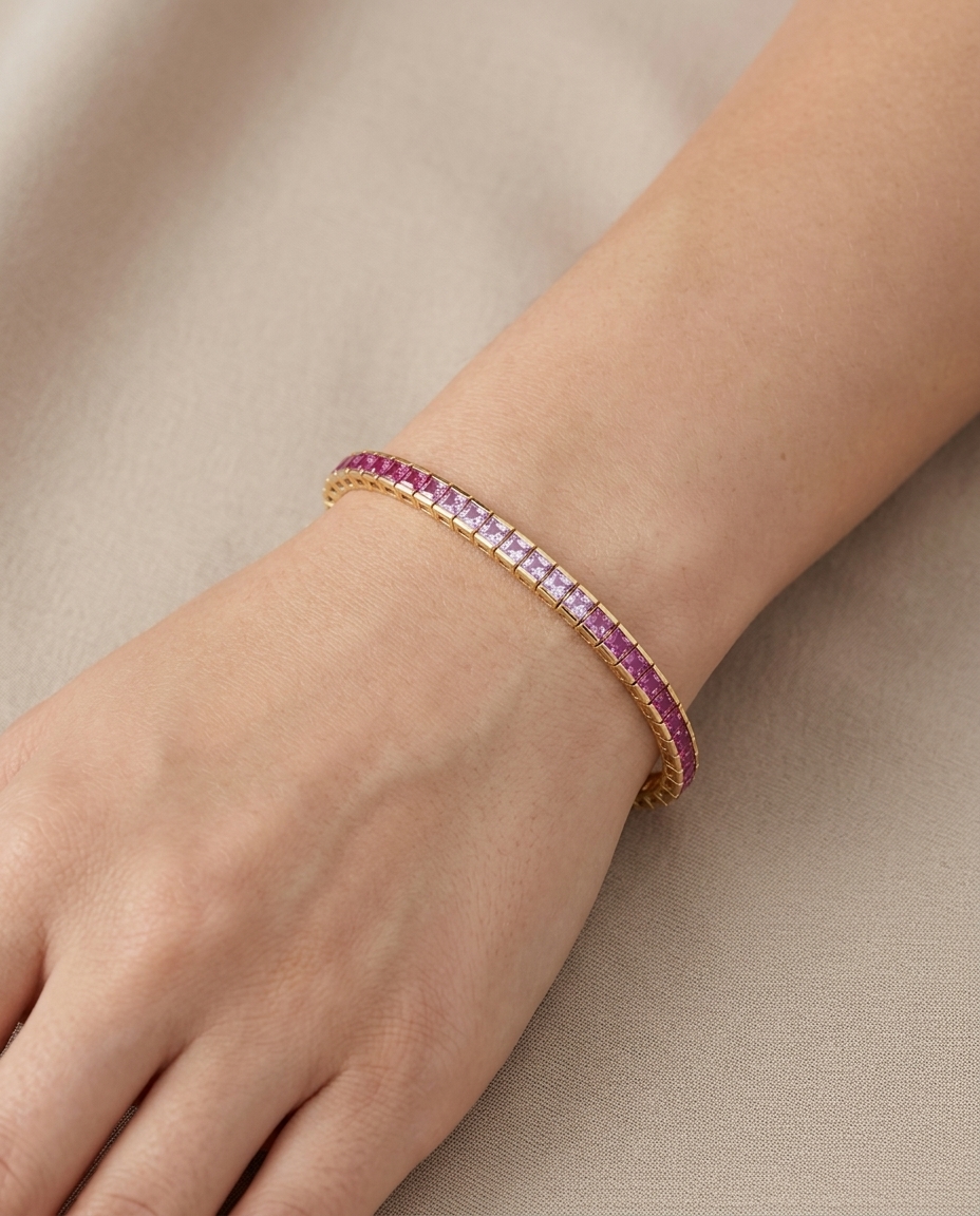 18KT Gold Pink Sapphire Bracelet view 2