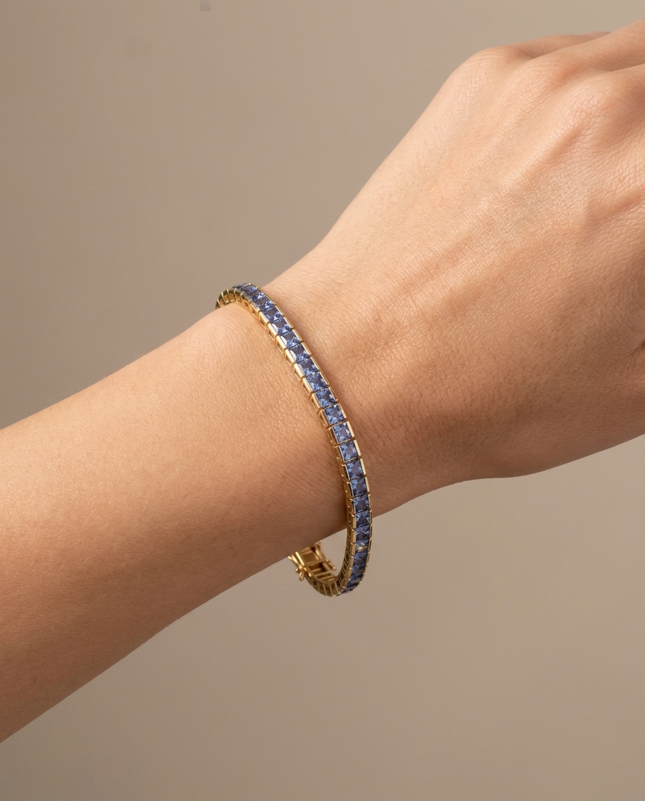 14KT Gold Blue Sapphire Bracelet on model