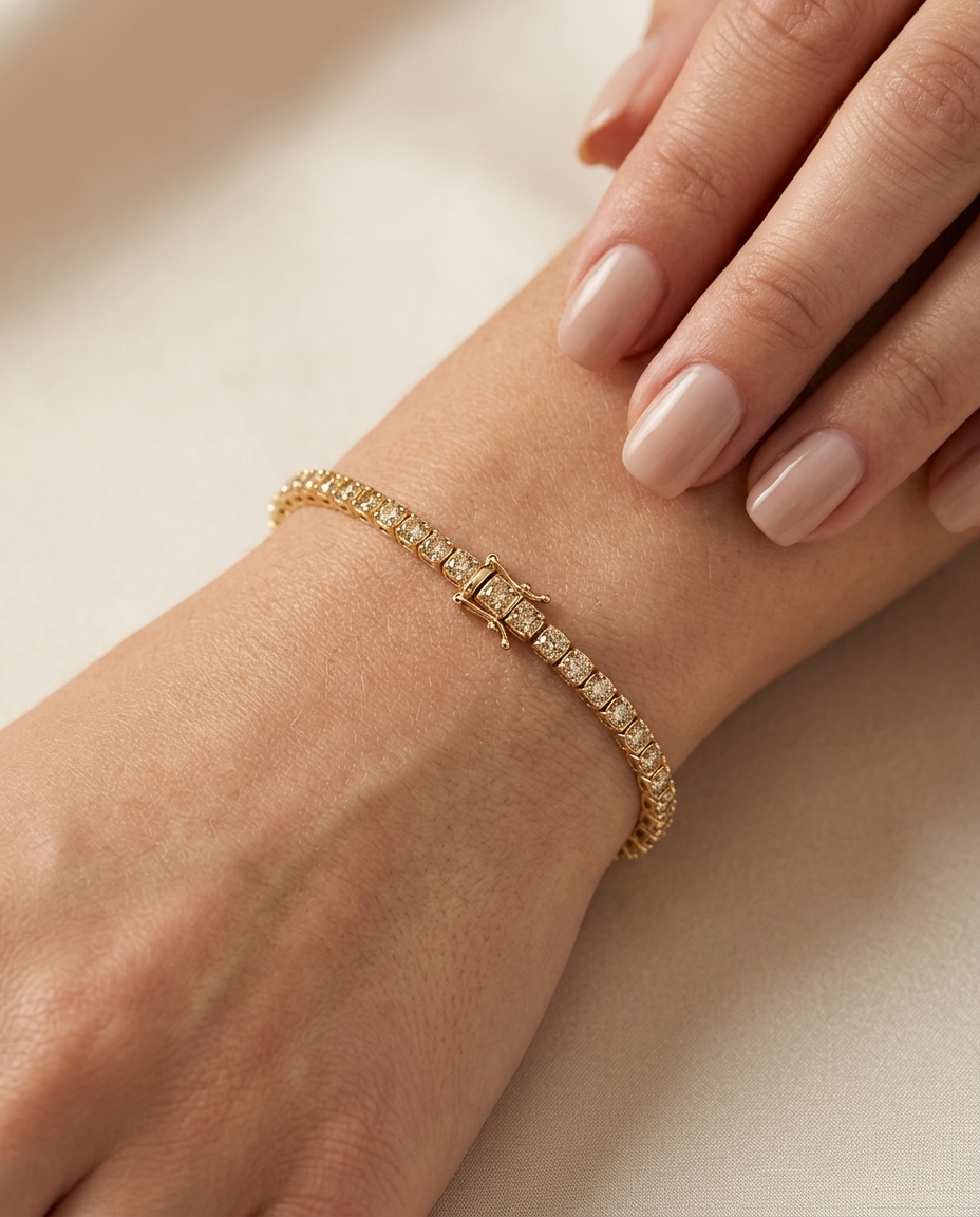 14KT Gold Champagne Diamonds Tennis Bracelet 10.00 Cts on model