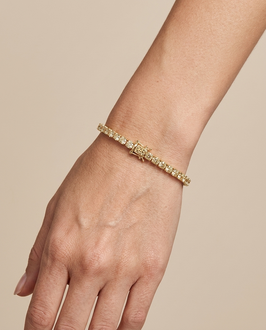 14KT Gold Champagne Diamonds Tennis Bracelet 11.00 Cts on model