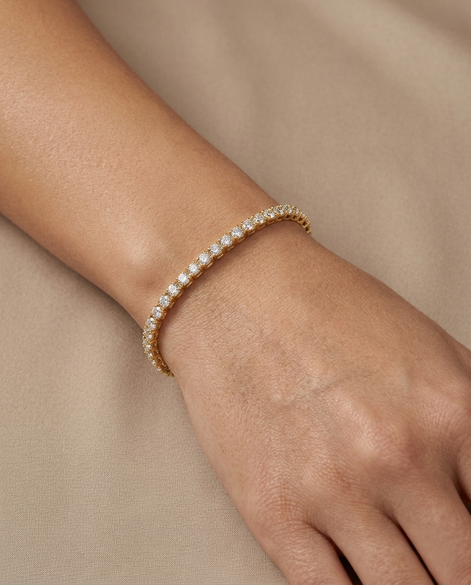 14KT Gold Diamond Tennis Bracelet on model