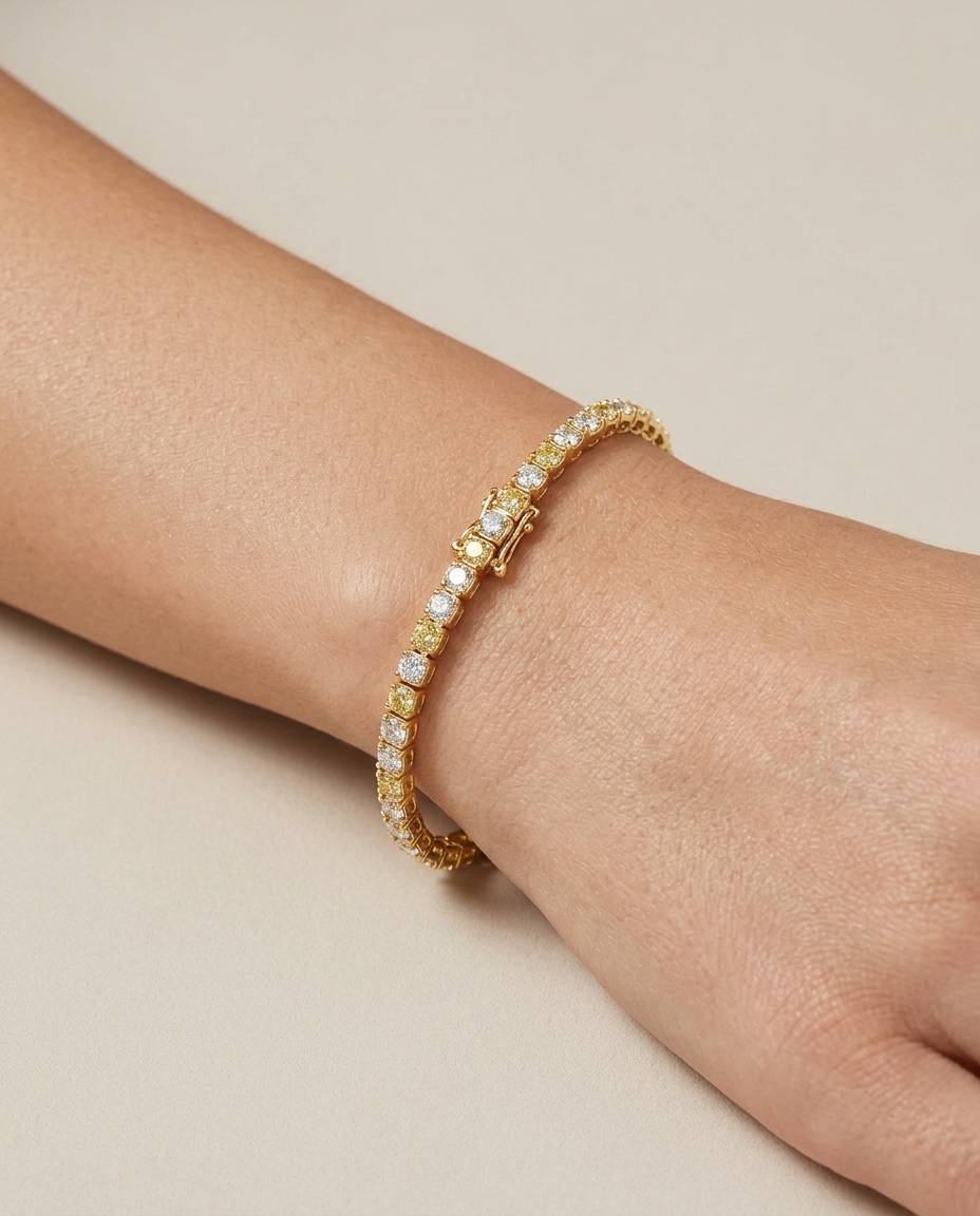 14KT Yellow Gold Diamonds Tennis Bracelet (7.00 CTS) on model