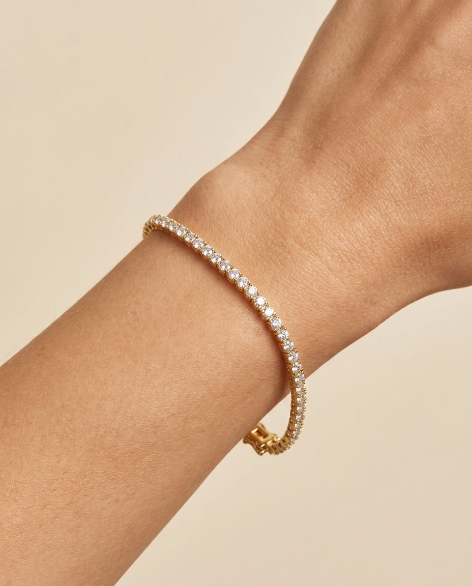 14KT Gold Champagne Diamonds Tennis Bracelet on model