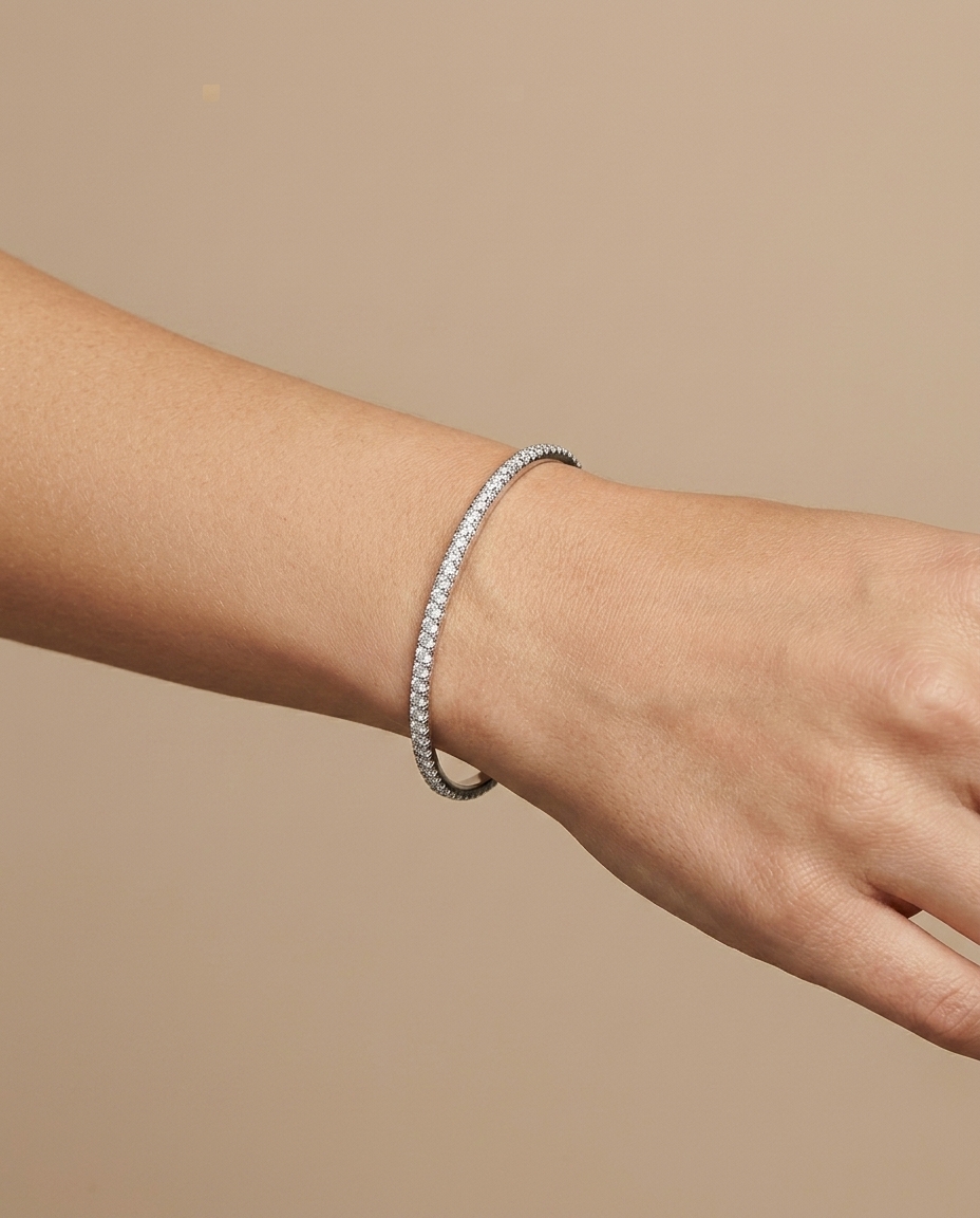 10KT White Gold Diamond Bangle view 2