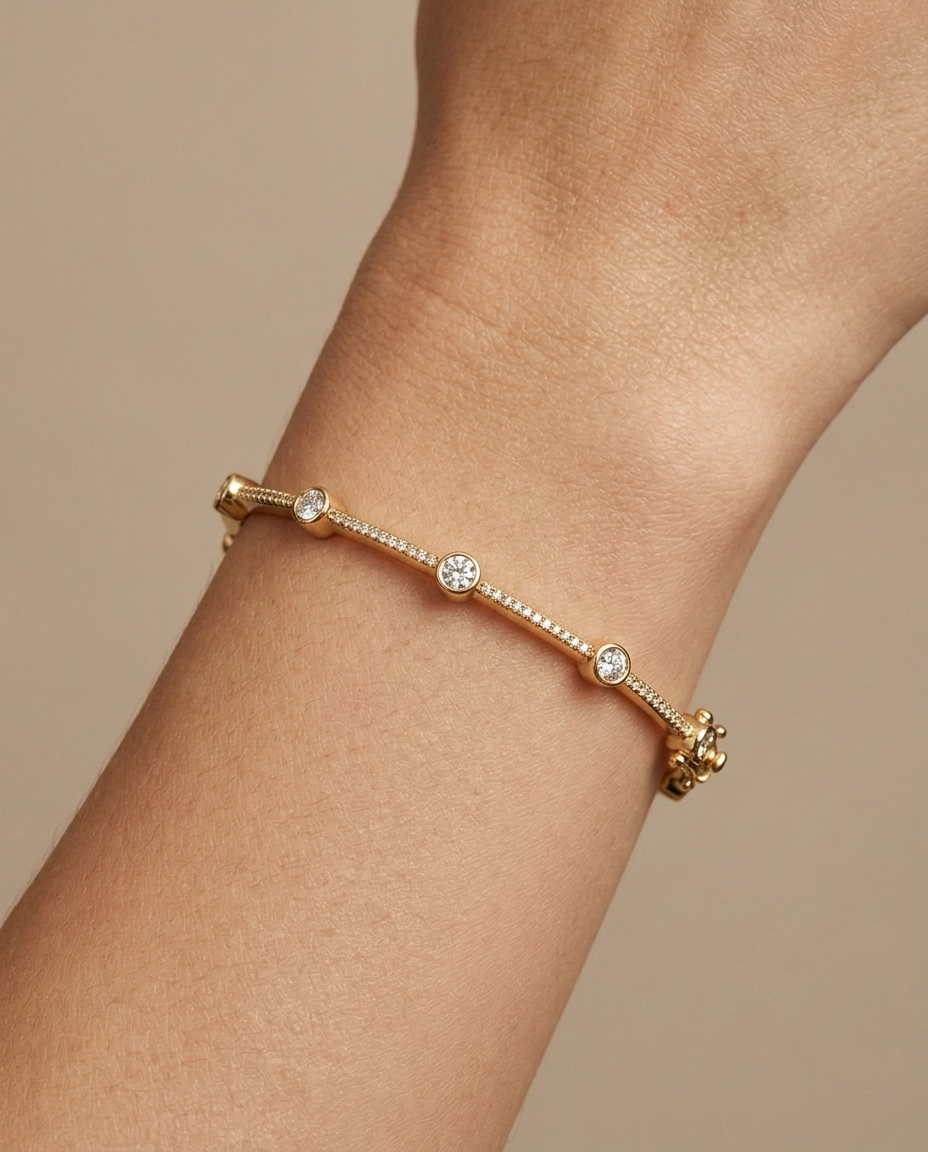 14KT Gold Diamond Bangle view 2