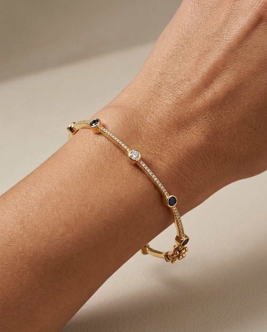 14KT Gold Diamond Bangle on model