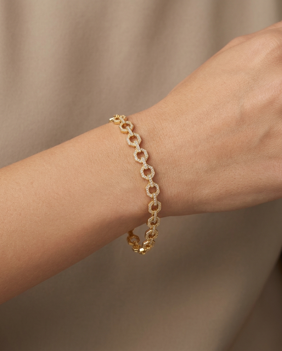 14KT Gold Diamond Bracelet on model