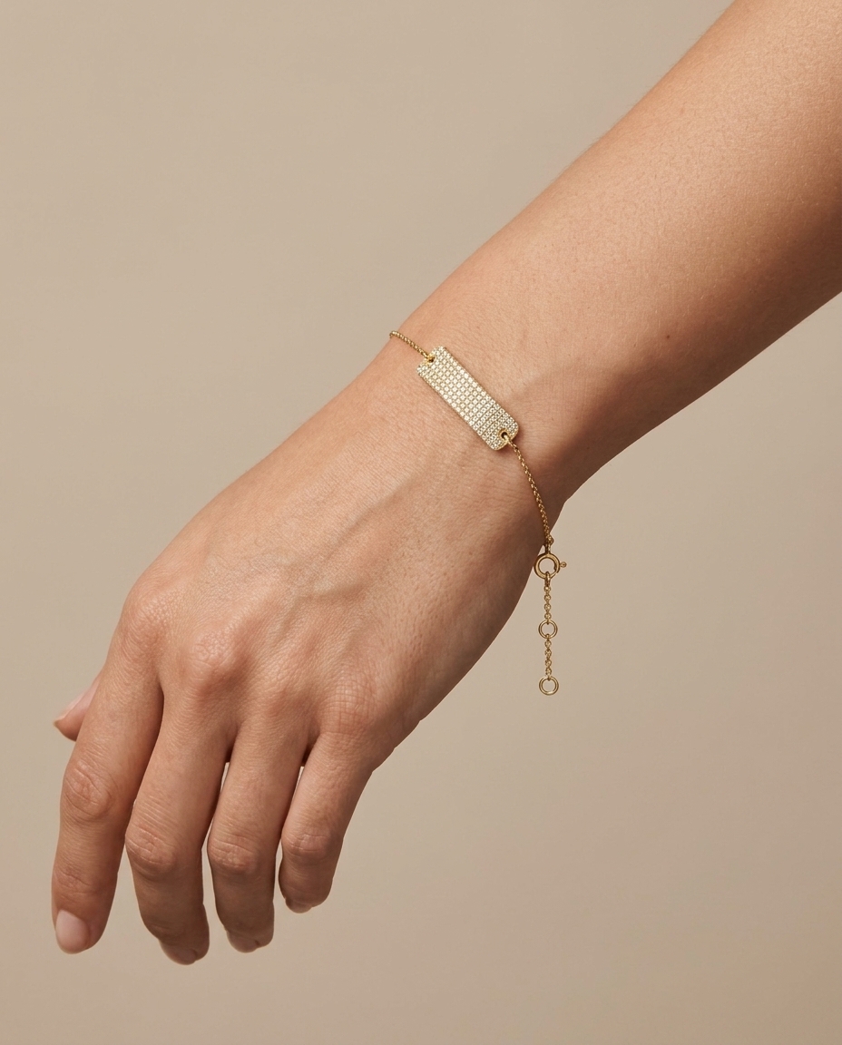 18KT Gold Diamond Bar Chain Bracelet view 2