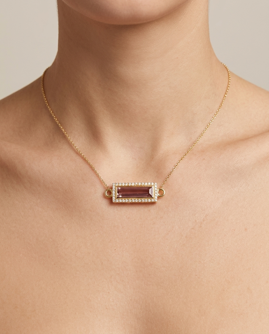 14KT Gold Tourmaline and Diamonds Pendant view 2