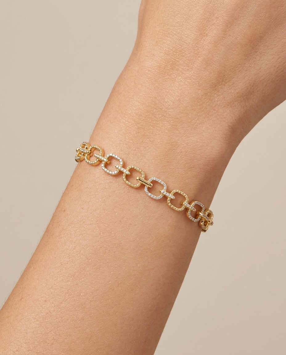 14KT Gold Diamond Bracelet on model