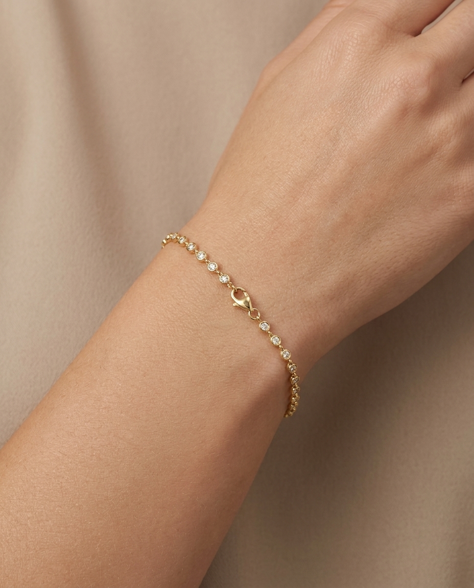 14KT Yellow Gold Diamond Bezel Bracelet on model