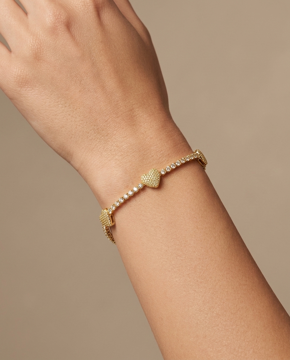 14KT Gold Diamonds Heart Tennis Bracelet on model