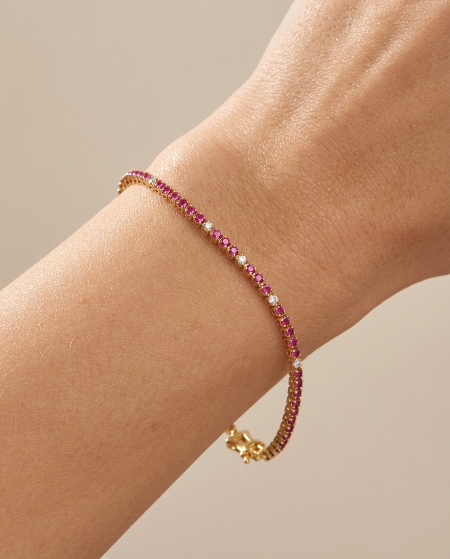 14KT Gold Diamond and Ruby Bracelet view 2