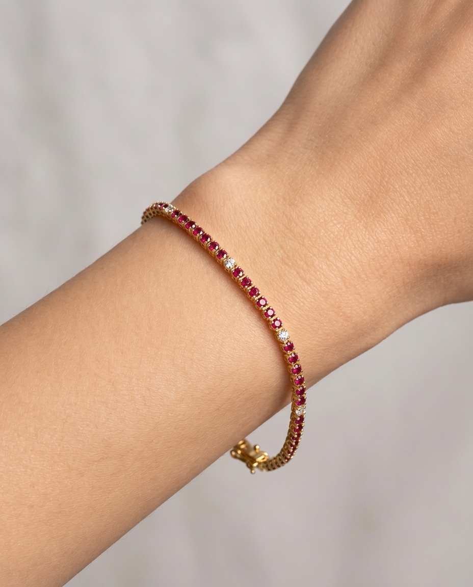 14KT Gold Diamond and Ruby Bracelet view 2