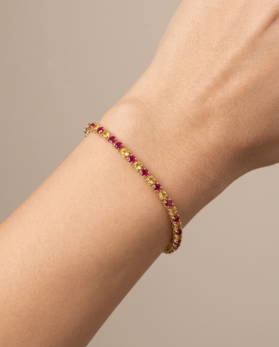 14KT Gold Ruby Bracelet on model