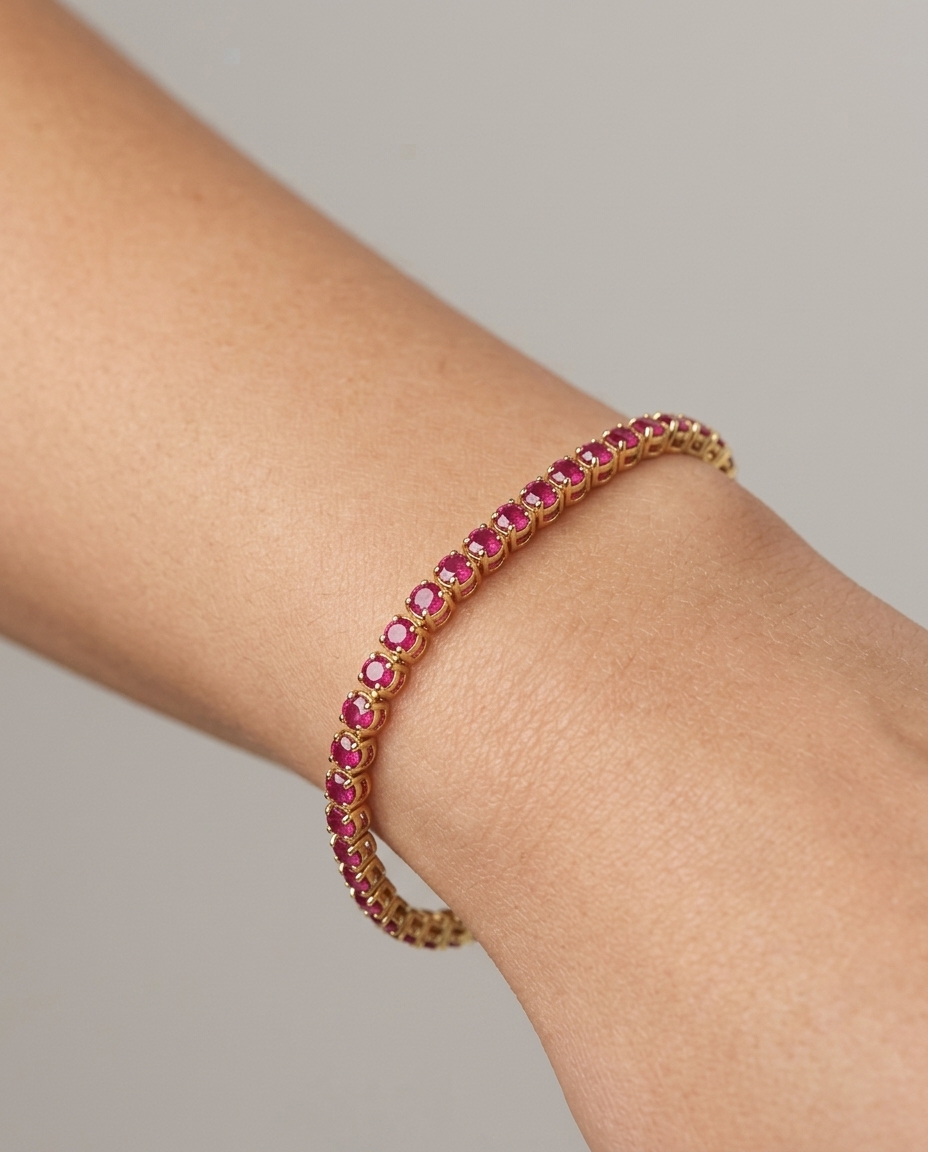 14KT Gold Ruby Bracelet on model