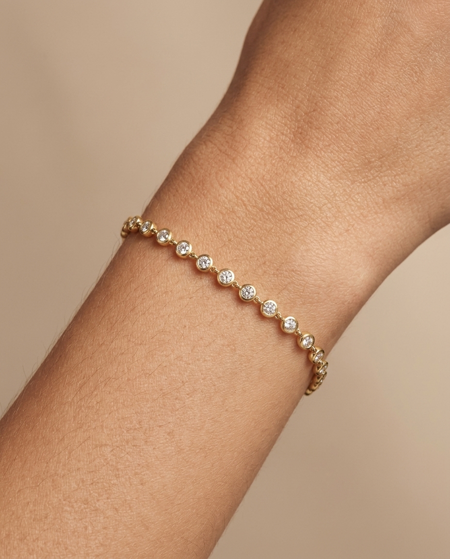 14KT Gold Bezeled Diamond Station Bracelet view 2