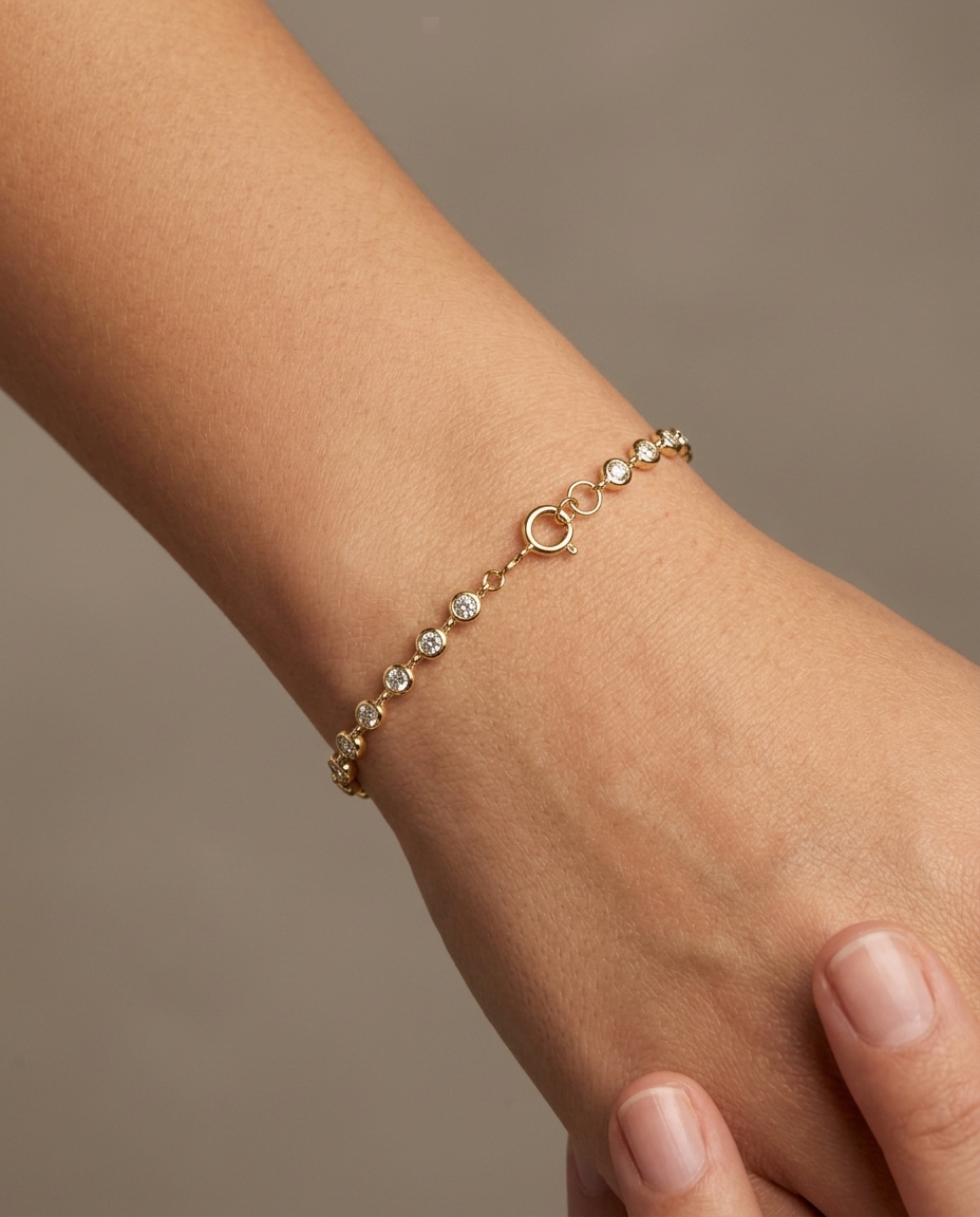 14KT Gold Bezeled Diamond Station Bracelet view 2