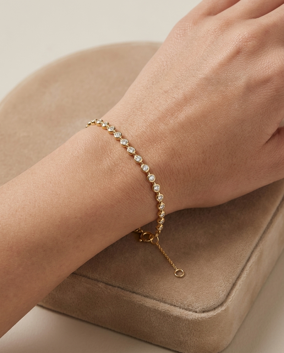 14KT Gold Bezeled Diamond Station Bracelet view 2