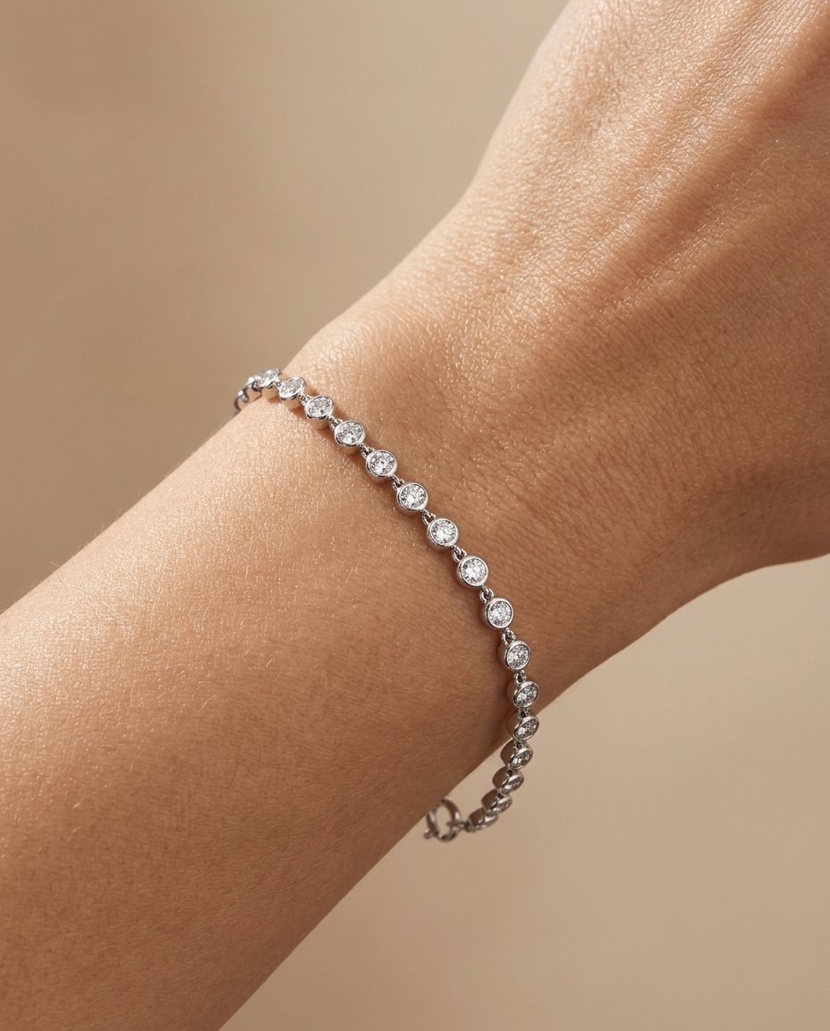 14KT Gold Bezeled Diamond Station Bracelet view 2