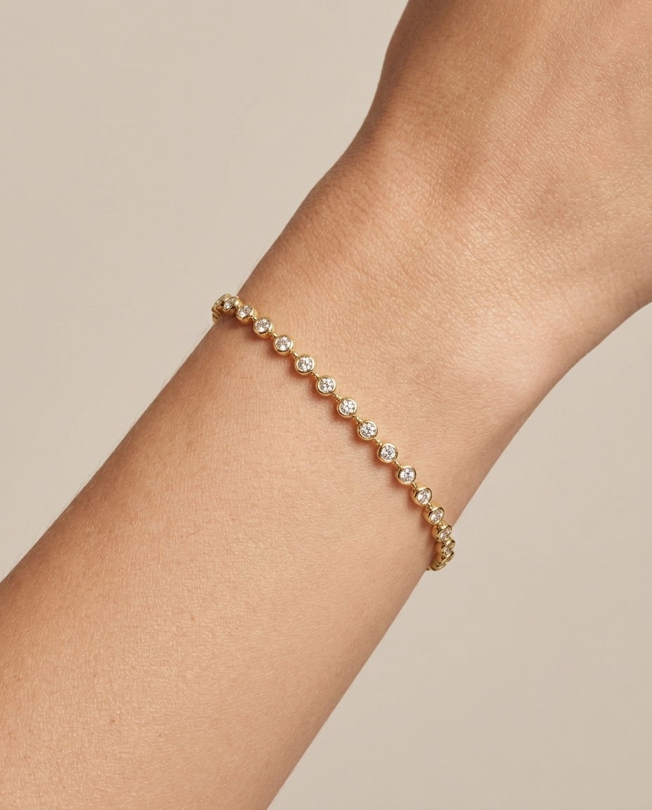 14KT Gold Bezeled Diamond Station Bracelet view 2