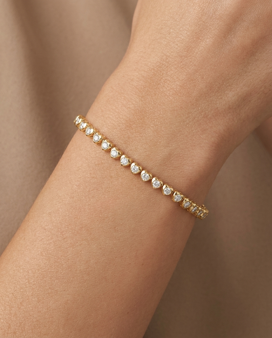 14KT Yellow Gold Diamond Heart Shape Bracelet view 2