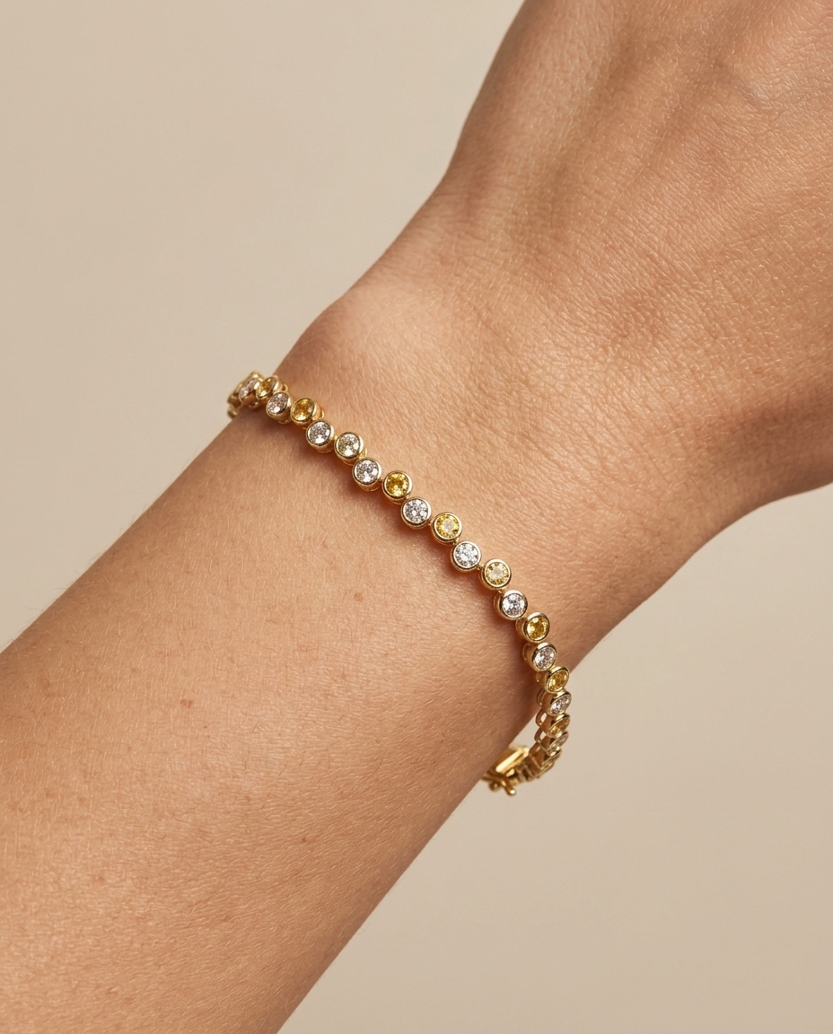 14KT Yellow Gold Bezeled Diamonds Bracelet view 2