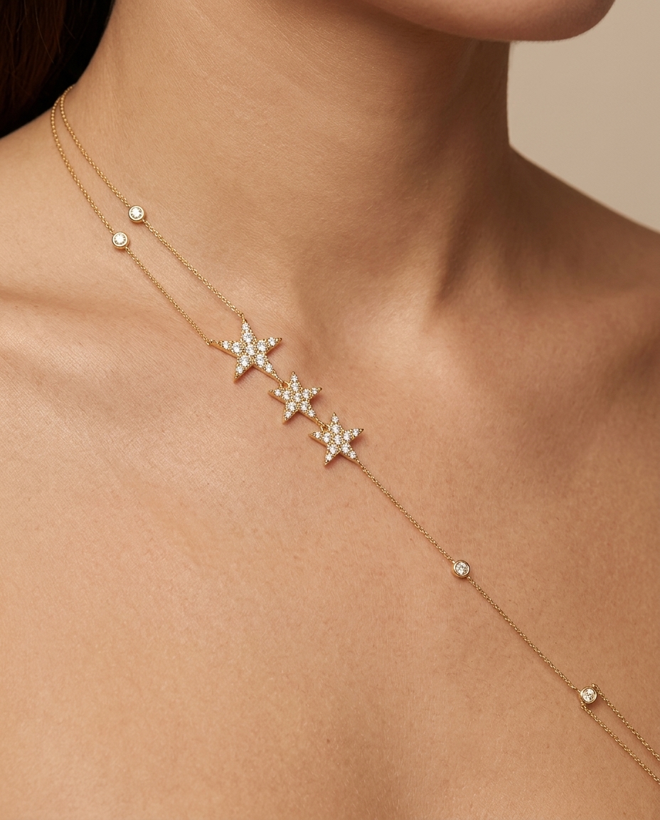 14KT Yellow Gold Diamonds Hand Chain on model