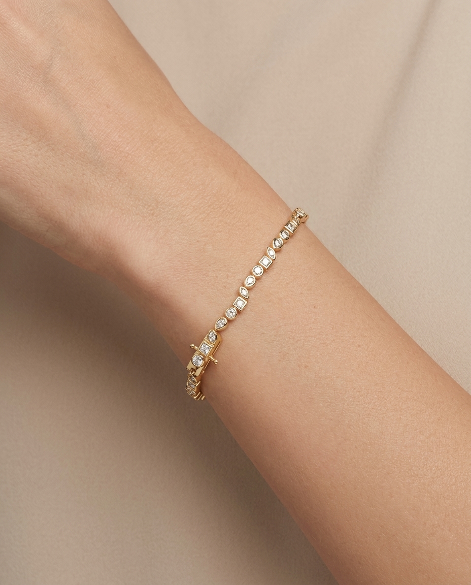 14KT Yellow Gold Diamond Bracelet on model