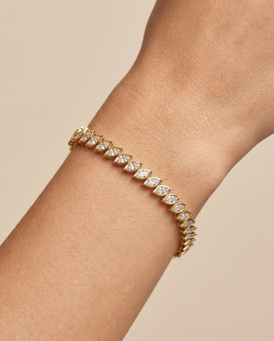 14KT Yellow Gold Diamonds Bracelet on model
