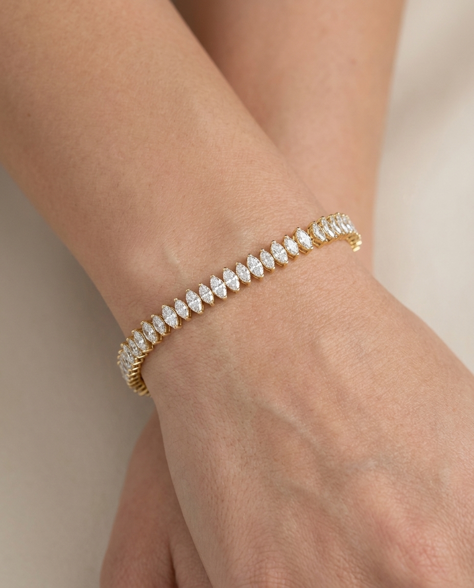 14KT Yellow Gold Marquise Diamonds Bracelet on model