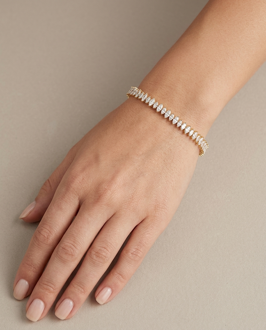 14KT Yellow Gold Marquise Diamonds Bracelet on model