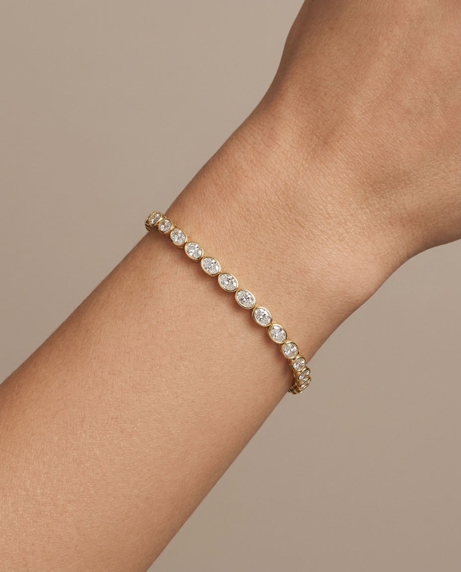 14KT Yellow Gold Oval Shape Diamond Bracelet view 2