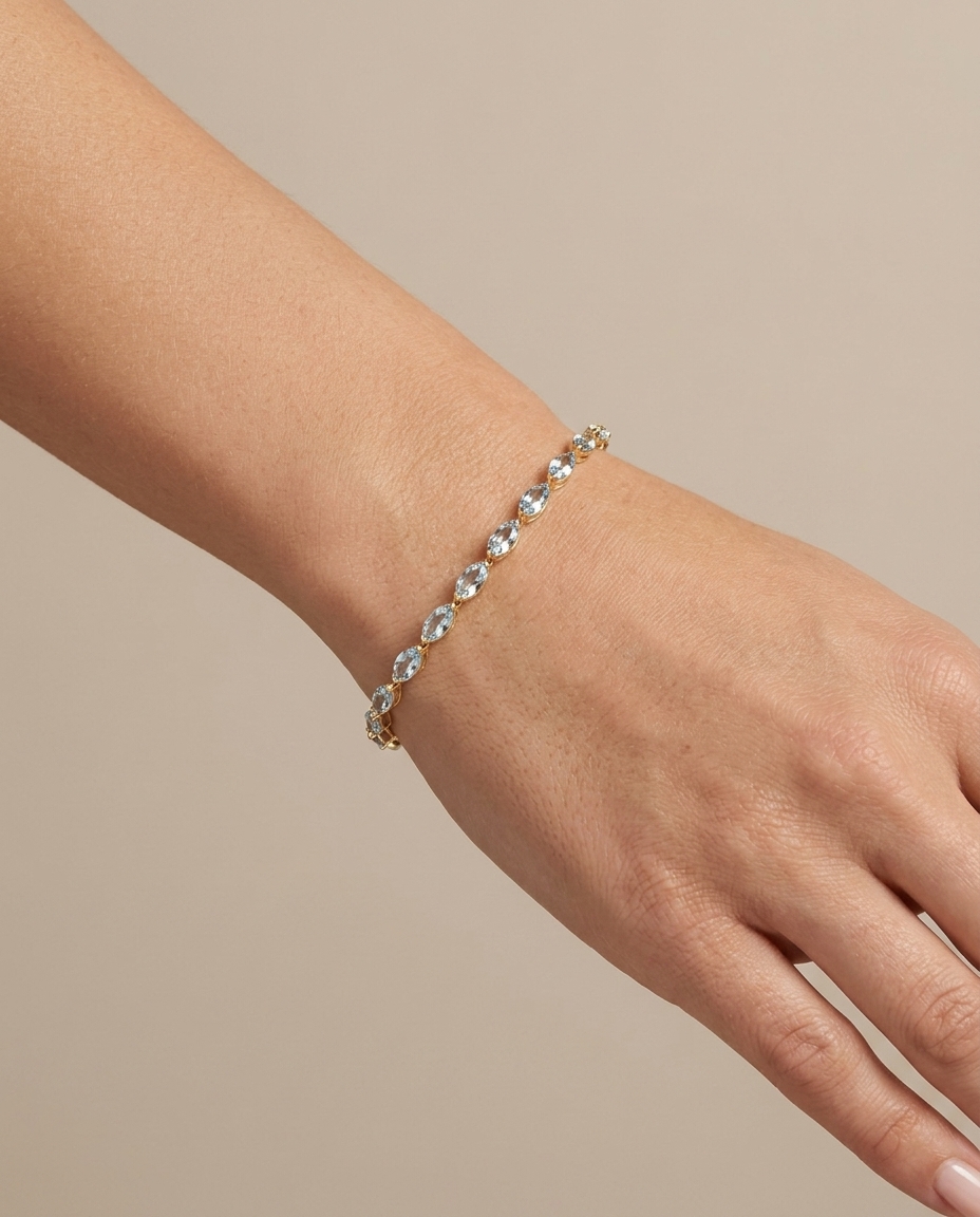 14KT Gold Marquise Shape Aquamarine Tennis Bracelet view 2
