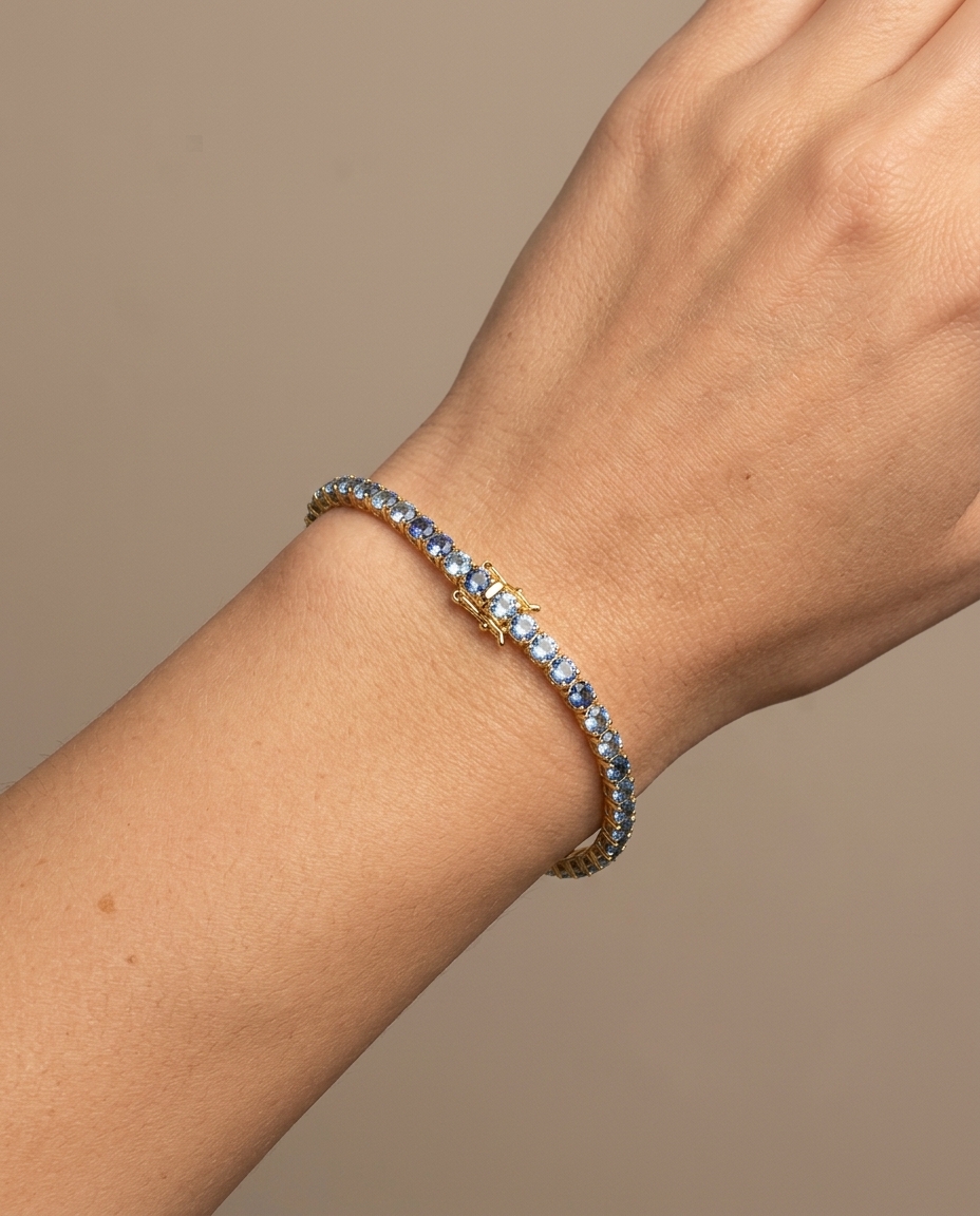 14KT Yellow Gold Aquamarine Tennis Bracelet view 2