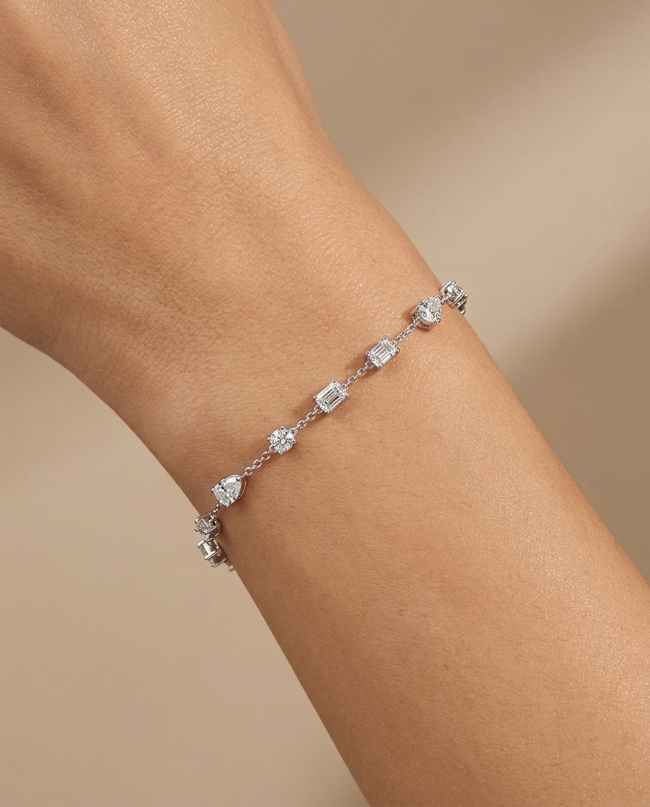 14KT Gold Station Diamond Tennis Bracelet view 2