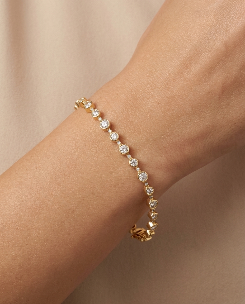 14KT Gold Station Diamond Bezel Tennis Bracelet (2.50 CTS) view 2