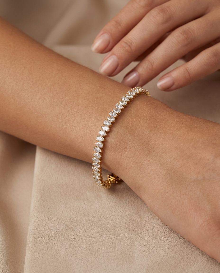 14KT Yellow Gold Marquise Diamonds Bracelet on model