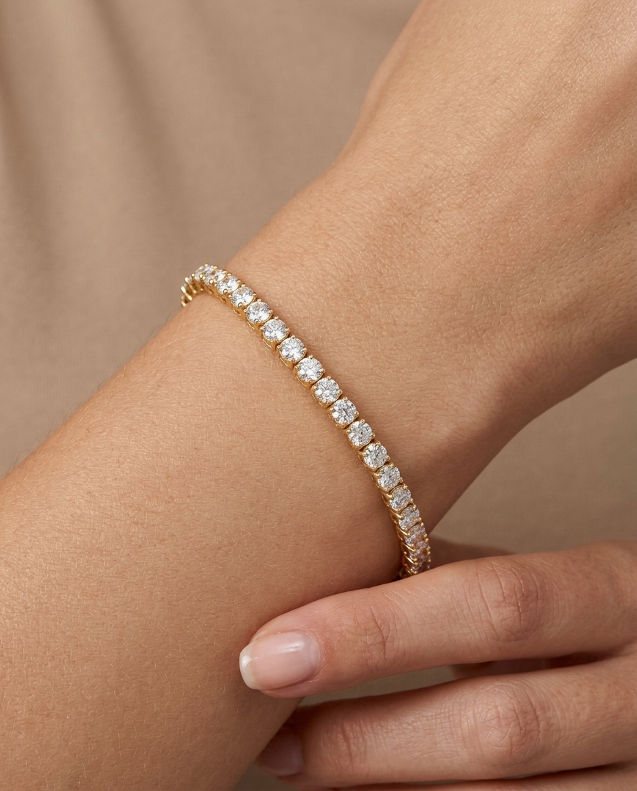 14KT Yellow Gold Diamond Tennis Bracelet (10.00 CTS) on model